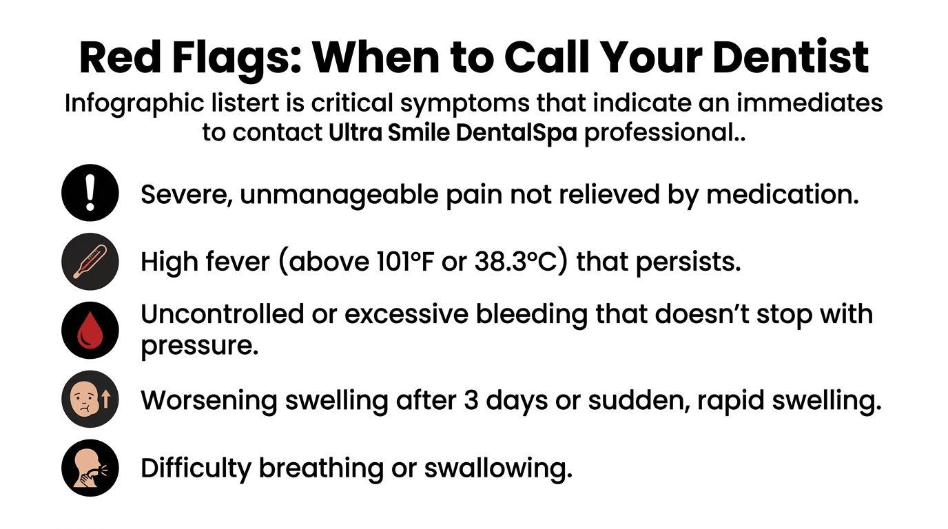 An infographic listing red flag symptoms for when to contact your dentist for urgent care.